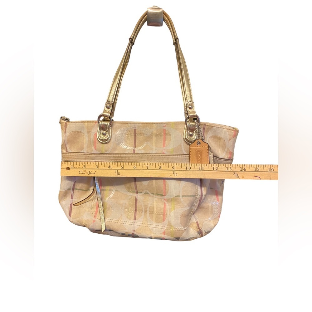 COACH handbag shoulder purse two straps champagne beige multi color logo print - Picture 6 of 8
